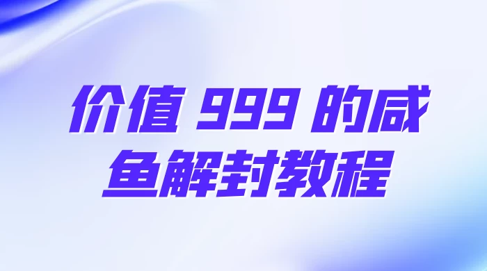 价值 999 的咸鱼解封教程 - 小辰精品|源码站™