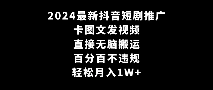 2024最新抖音短剧推广，卡图文发视频，直接无脑搬，百分百不违规，轻松月入1W+(随时和谐) - 小辰精品|源码站™