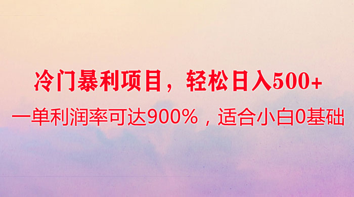 冷门暴利项目，一单利润率可达 900%，轻松日入 500+，适合小白 0 基础 - 小辰精品|源码站™