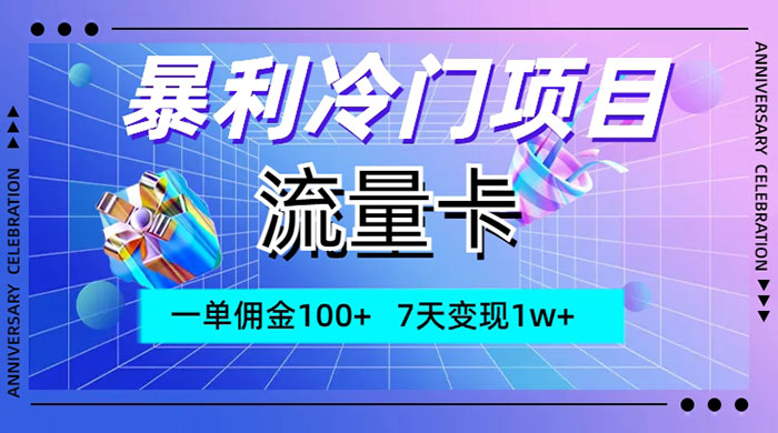 暴利冷门项目，流量卡，一单佣金 100+，7 天变现 1w+ - 小辰精品|源码站™